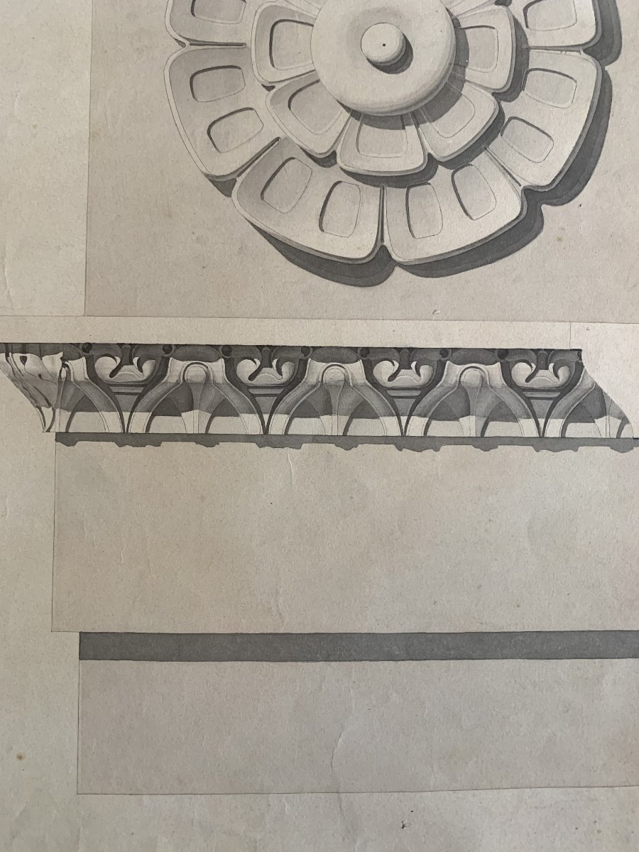 Studio frontone romano - Acquarello 1830 ca -Architettura  Italia Roma -accademia -photo-2
