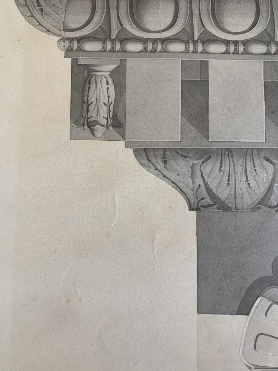 Studio frontone romano - Acquarello 1830 ca -Architettura  Italia Roma -accademia -photo-3