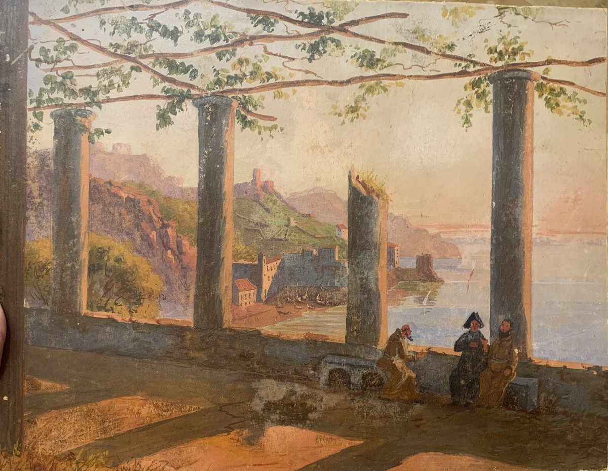 Pittore russo - Amalfi -1840 ca olio su carta - Salerno Napoli Grand Tour