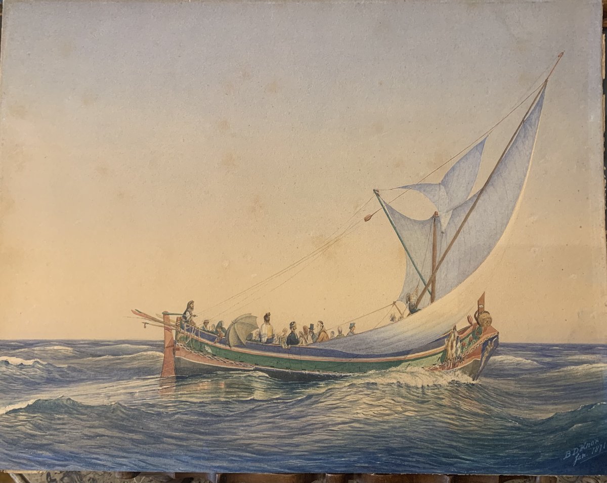 Brownlow D. KNOX - Barca maltese - Malta- acquerello 1871 Inghilterra Valletta-photo-4
