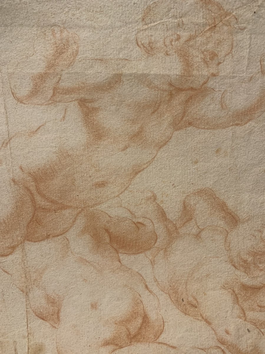 Scuola  italiana - Putti - doppio disegno a sanguigna - fine XVII secolo - Italia  -accademia--photo-2