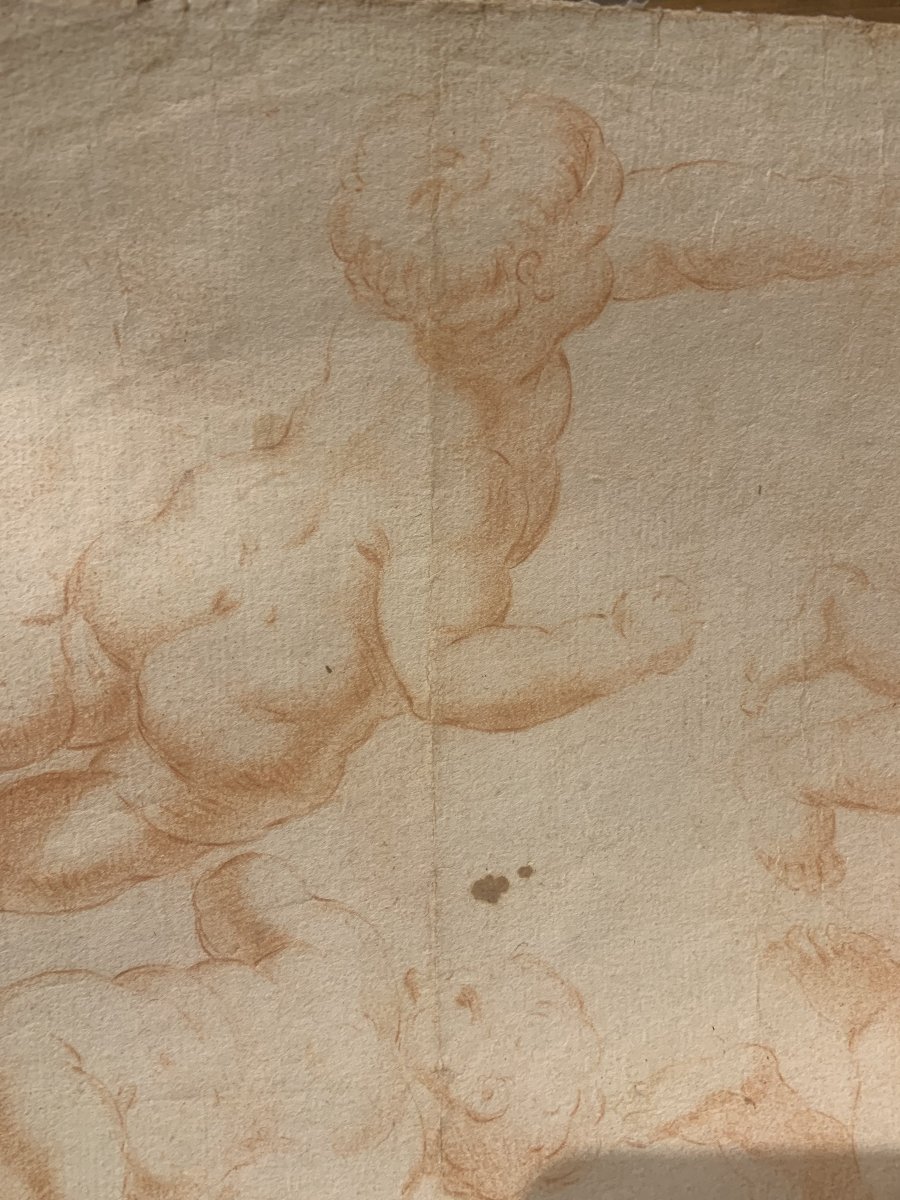 Scuola  italiana - Putti - doppio disegno a sanguigna - fine XVII secolo - Italia  -accademia--photo-3