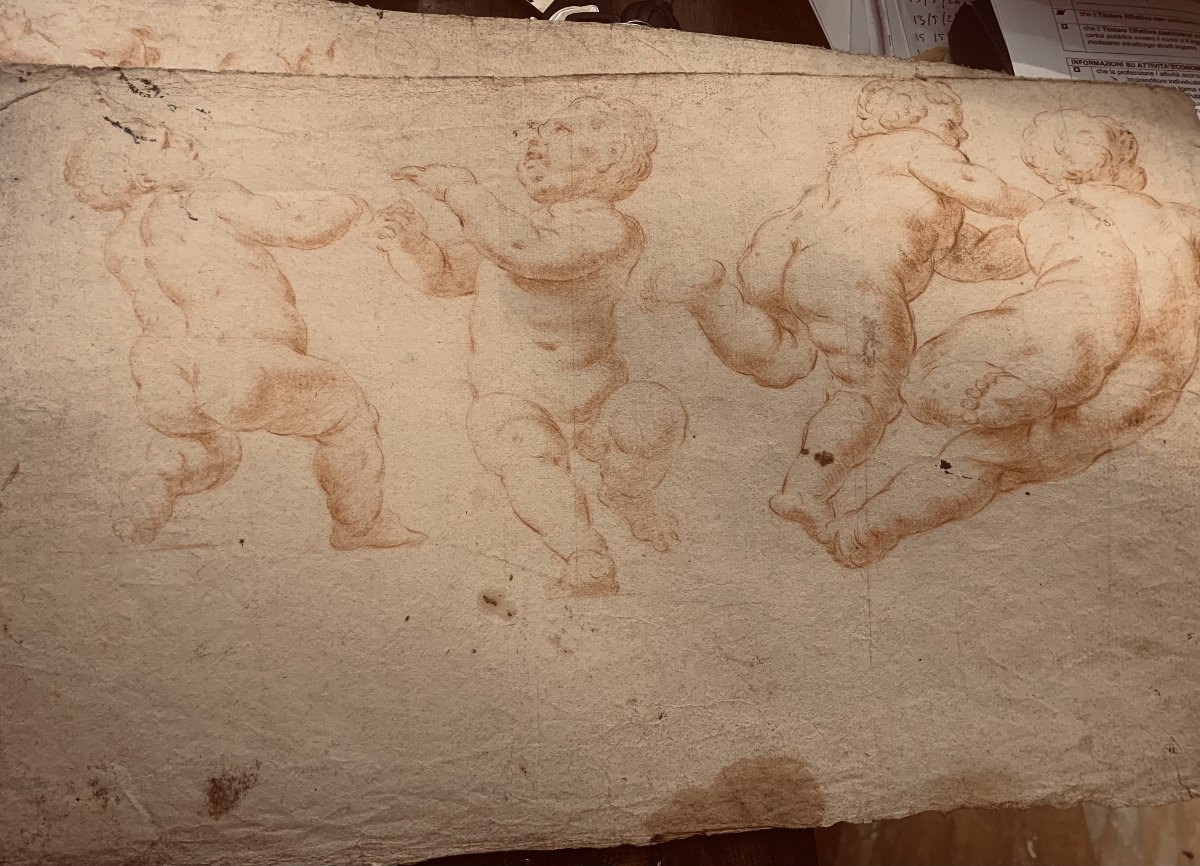 Scuola  italiana - Putti - doppio disegno a sanguigna - fine XVII secolo - Italia  -accademia--photo-4