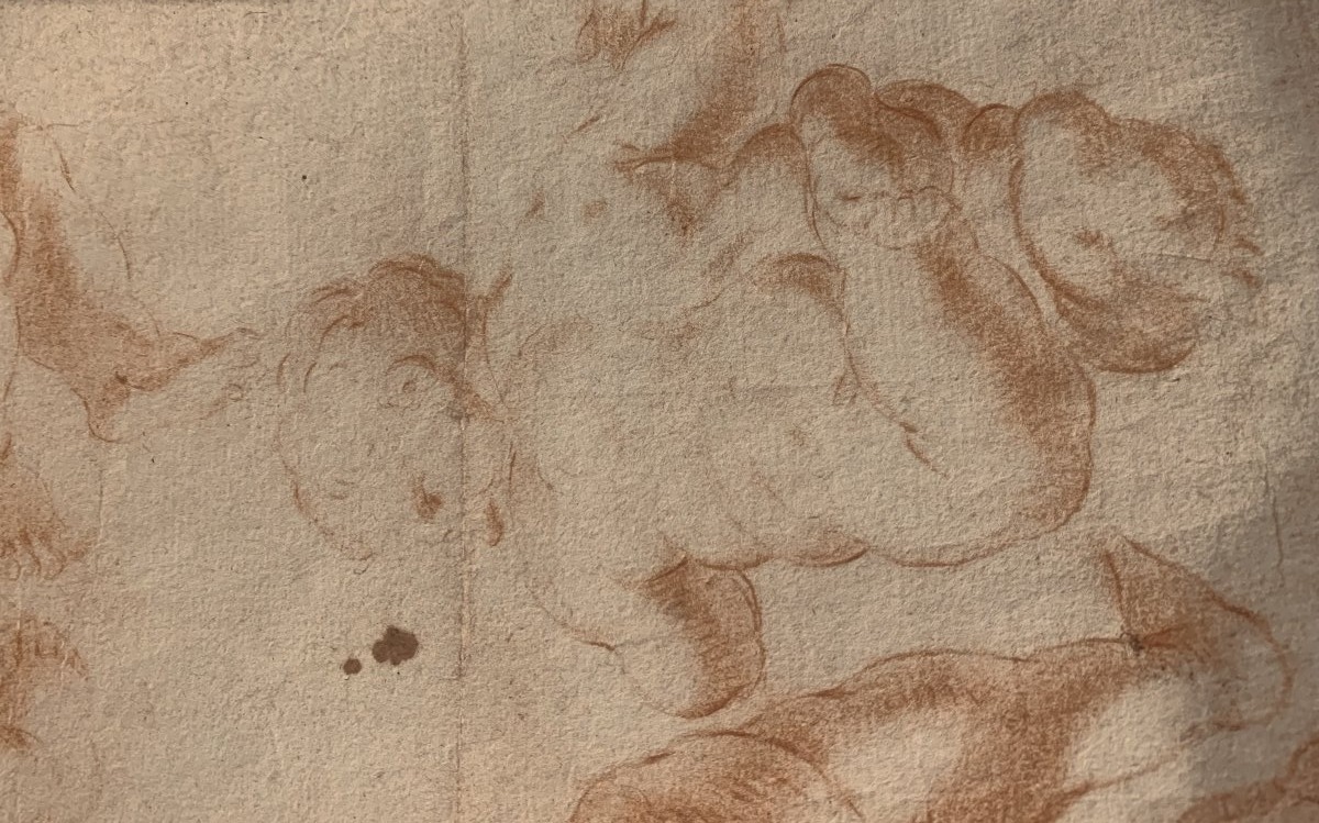 Scuola  italiana - Putti - doppio disegno a sanguigna - fine XVII secolo - Italia  -accademia--photo-1