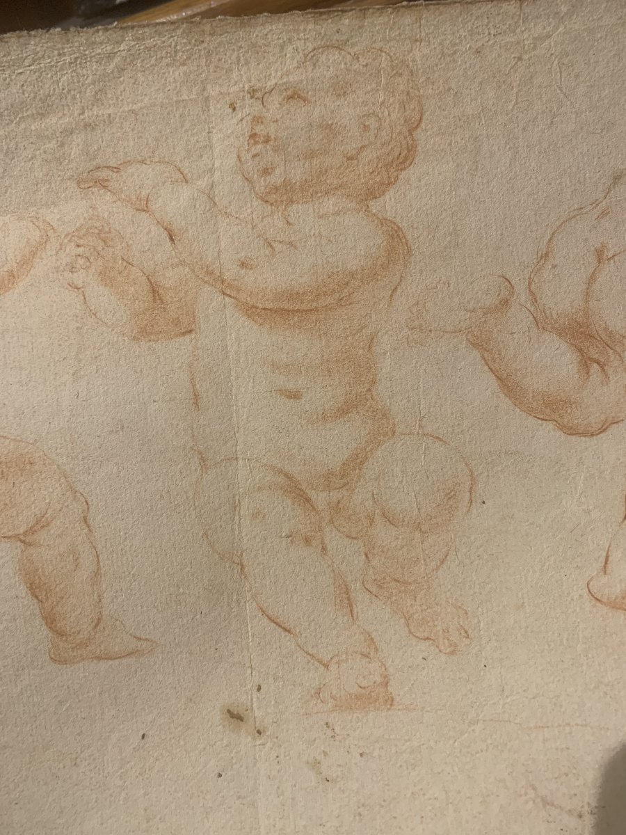 Scuola  italiana - Putti - doppio disegno a sanguigna - fine XVII secolo - Italia  -accademia--photo-2