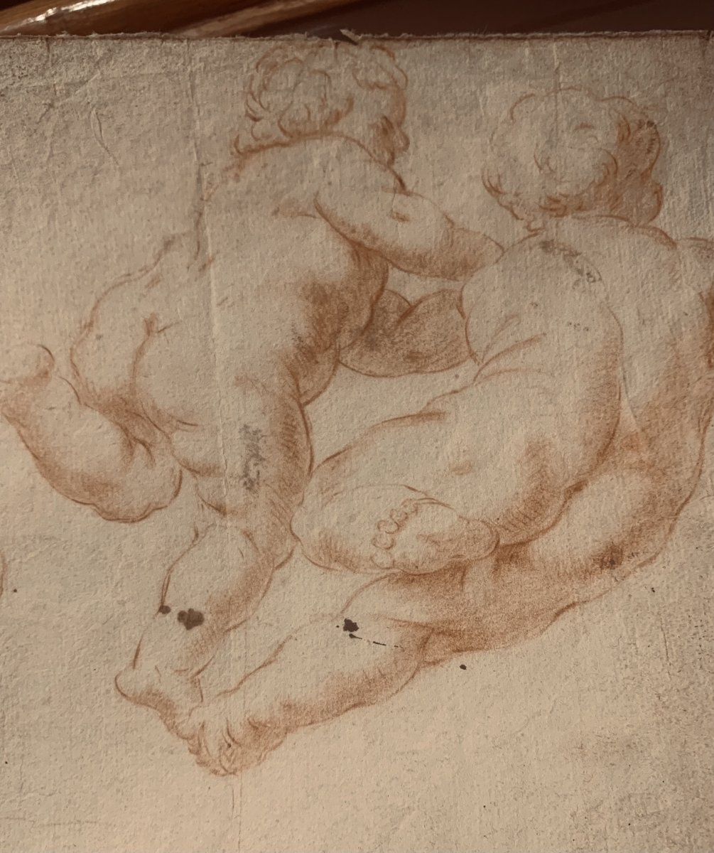 Scuola  italiana - Putti - doppio disegno a sanguigna - fine XVII secolo - Italia  -accademia--photo-3