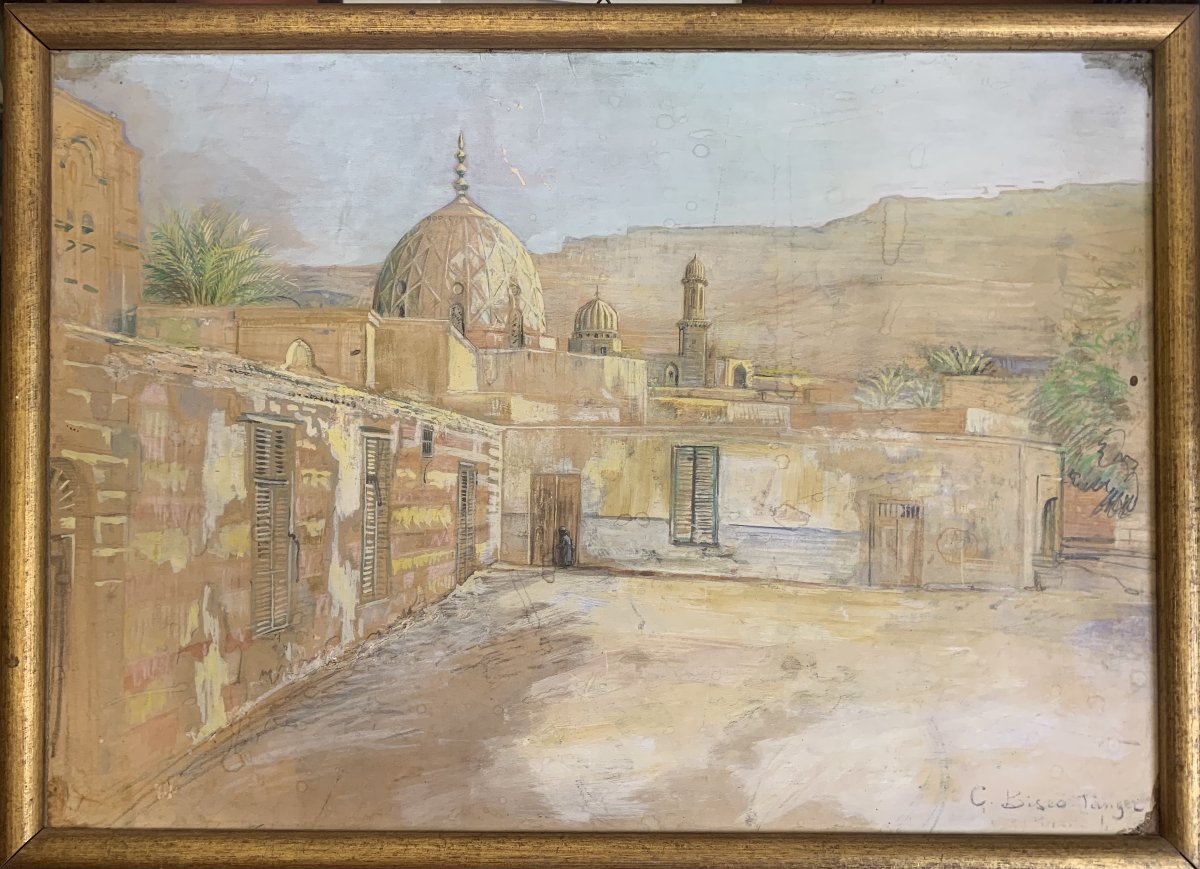 Cesare Biseo -Moschea a Tangeri - Marocco - Orientalista Roma Italia Africa Orientalismo