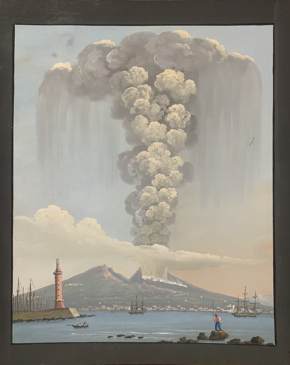 Salvatore Fergola - Eruzione del Vesuvio 1822- gouache napoletana- Napoli Italia 