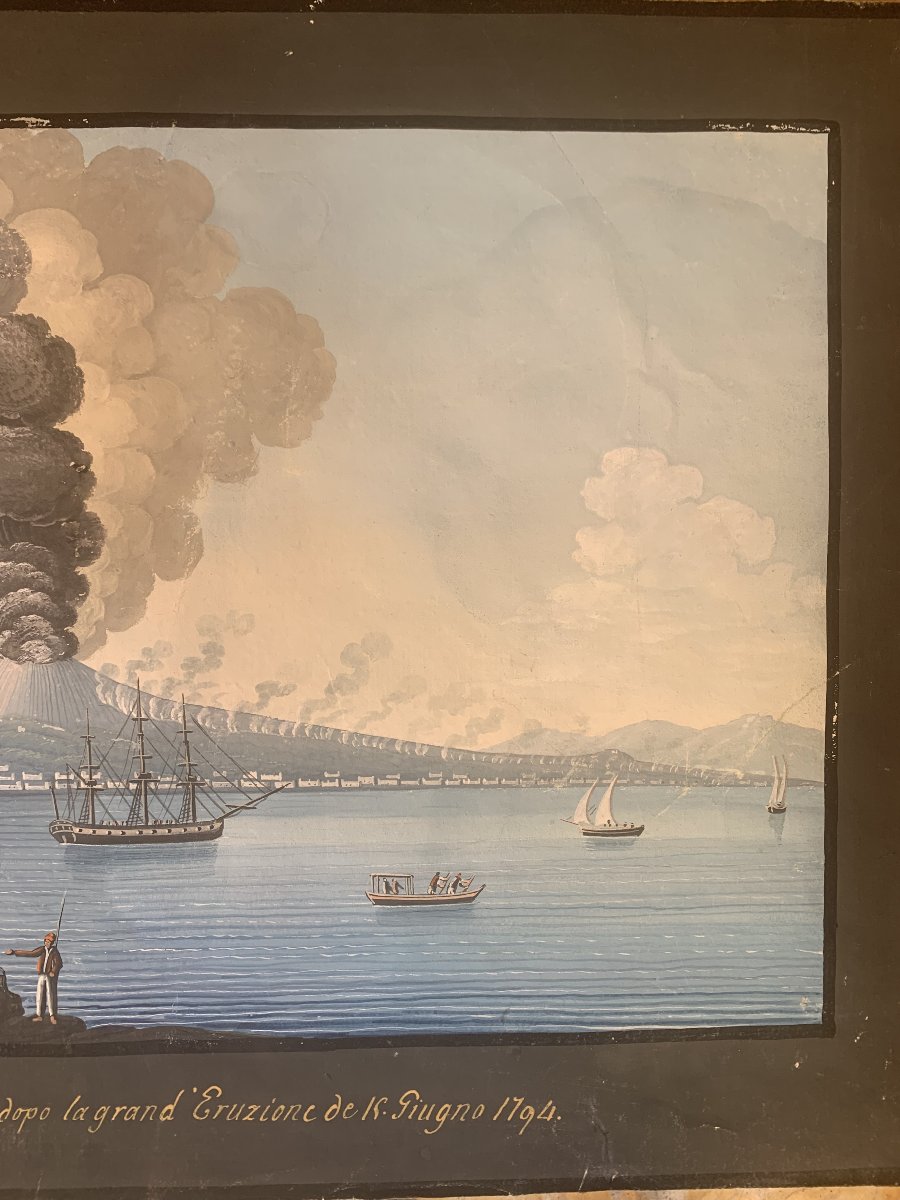 Coppia di Eruzioni di Cenere del Vesuvio 1794 -gouaches napoletane - Napoli - Italia fine XVIII-photo-4