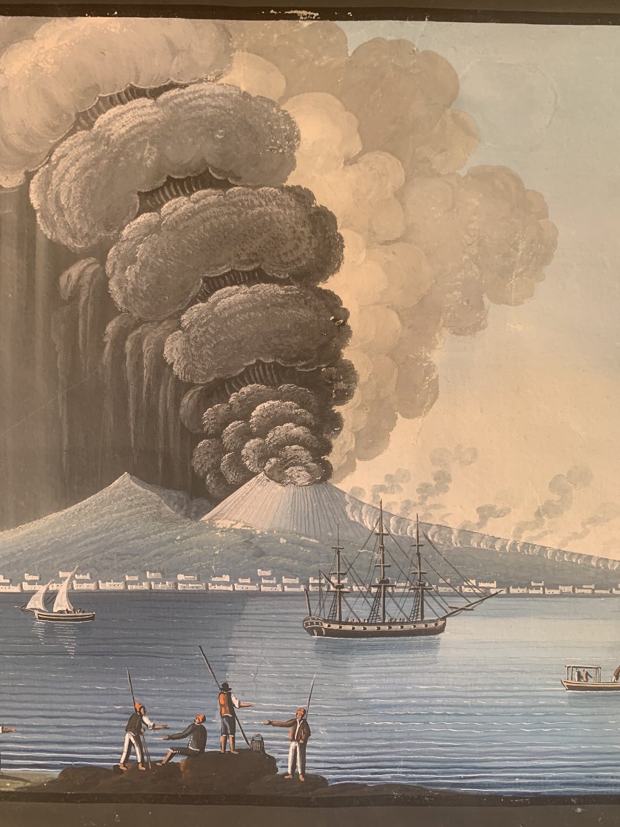 Coppia di Eruzioni di Cenere del Vesuvio 1794 -gouaches napoletane - Napoli - Italia fine XVIII-photo-1
