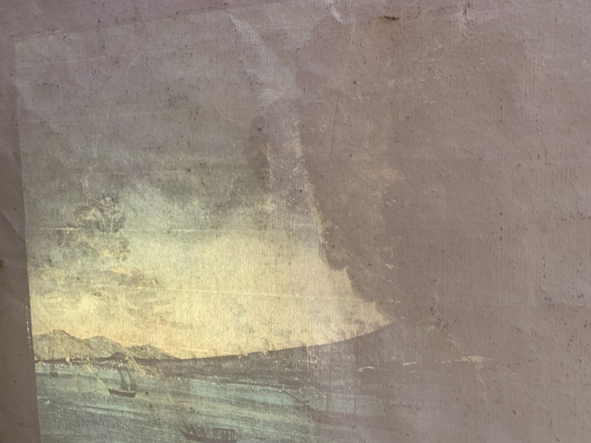 Coppia di Eruzioni di Cenere del Vesuvio 1794 -gouaches napoletane - Napoli - Italia fine XVIII-photo-7