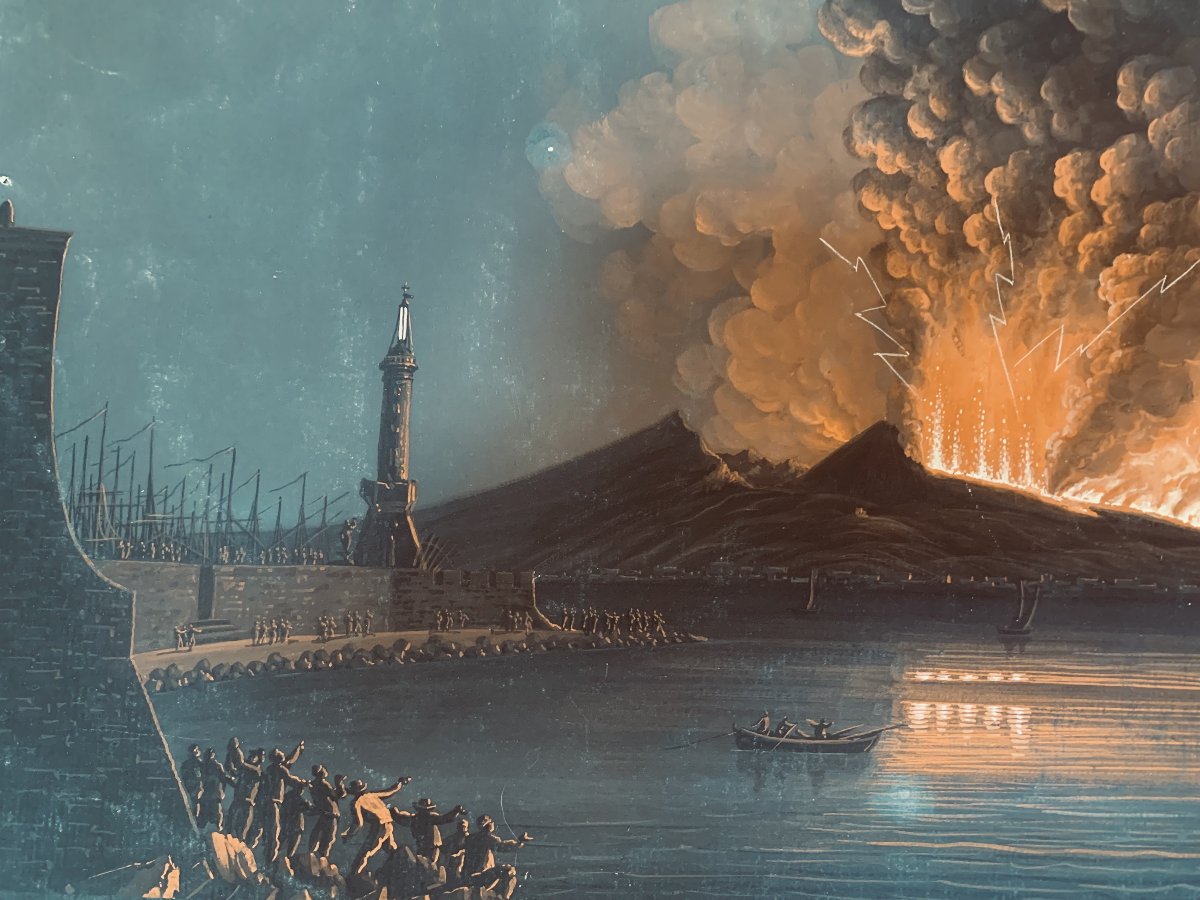 Coppia di eruzioni del Vesuvio, fine XVIII secolo - Gouache napoletane - Napoli - Italia, 1794-photo-3