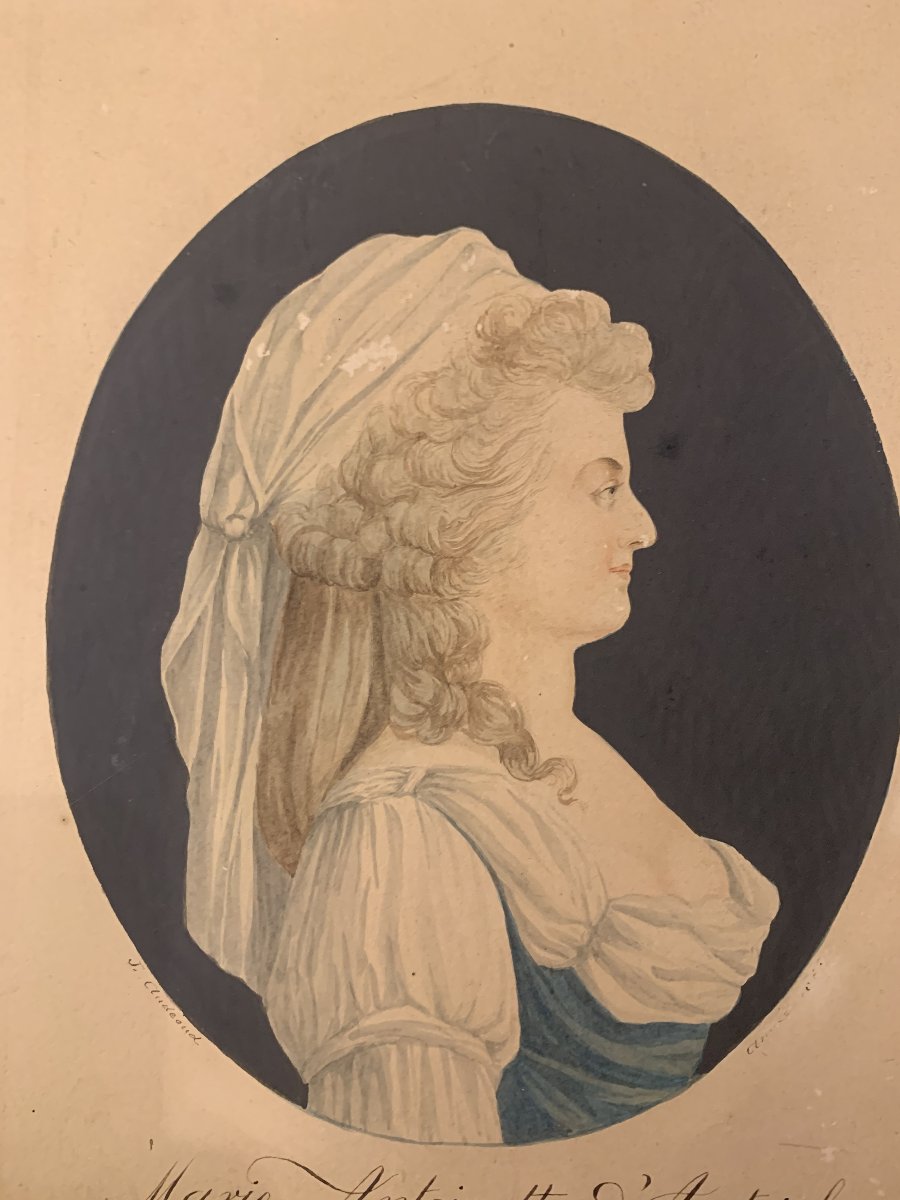 J. Audeoud (1793-1857)-Maria Antonietta d'Austria - regina Francia acquarello Parigi -photo-1