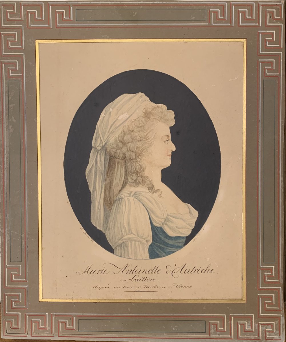 J. Audeoud (1793-1857)-Maria Antonietta d'Austria - regina Francia acquarello Parigi 