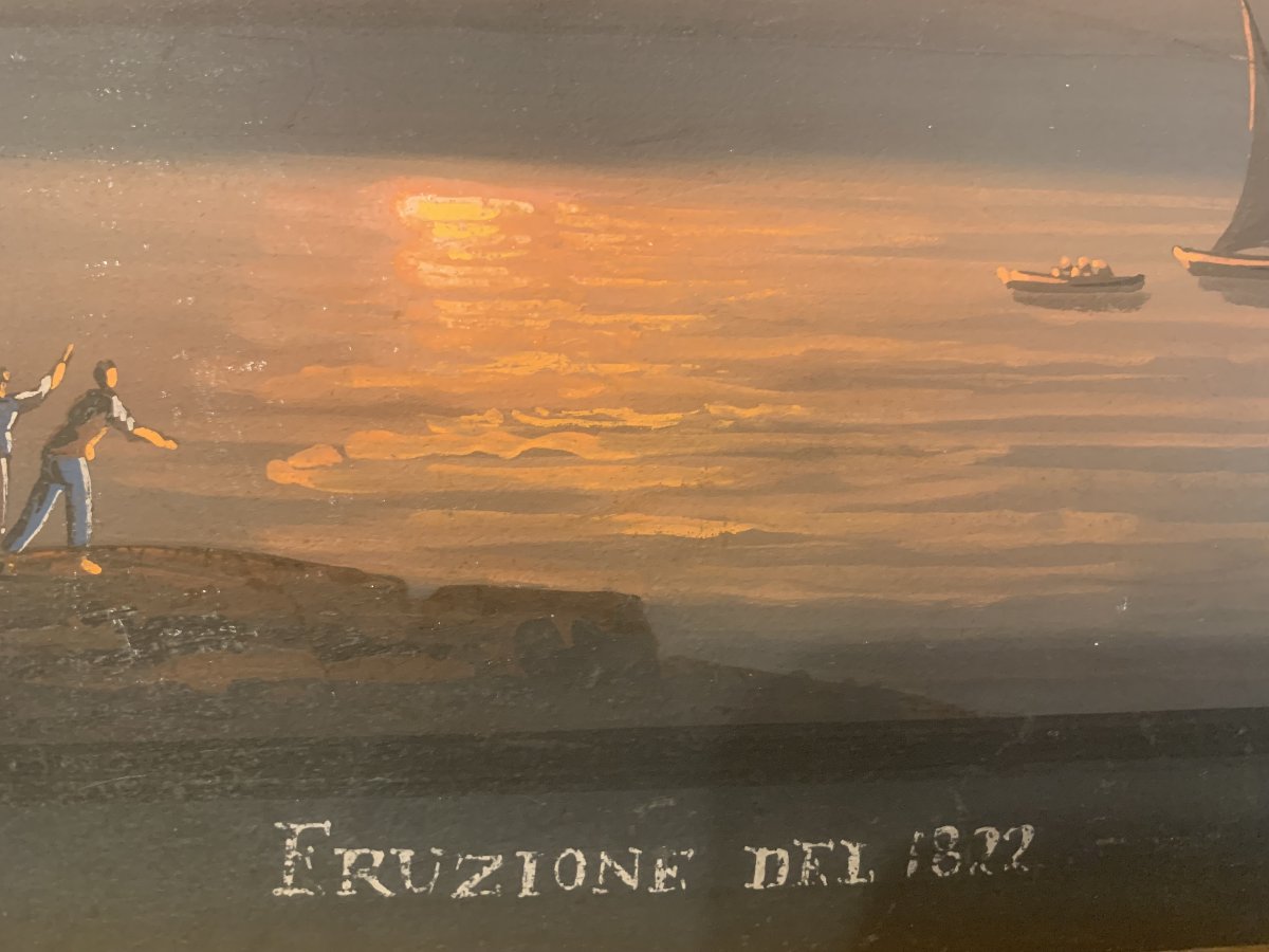 Camillo de Vito (attr.) Eruzione notturna del 1822 gouache napoletana - Napoli Vesuvio -Italia-photo-1