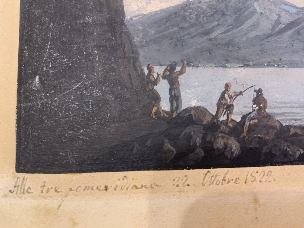Scuola Napoletana - Eruzione di cenere del 1822 - Vesuvio, Napoli, Italia, guazzo-photo-3