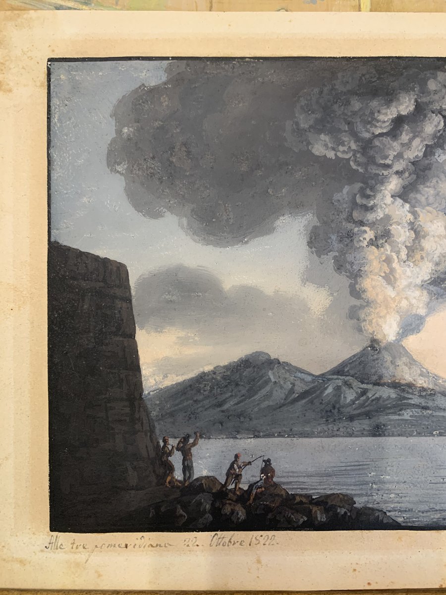 Scuola Napoletana - Eruzione di cenere del 1822 - Vesuvio, Napoli, Italia, guazzo-photo-1