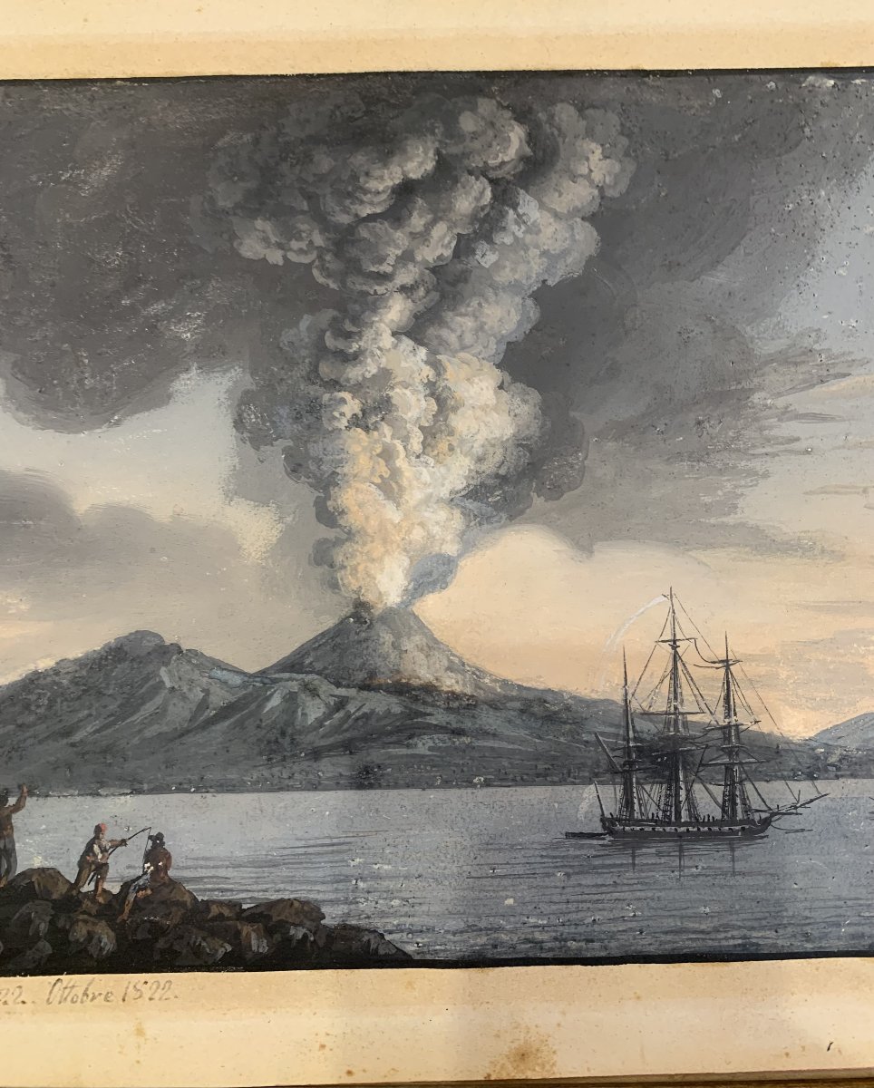 Scuola Napoletana - Eruzione di cenere del 1822 - Vesuvio, Napoli, Italia, guazzo-photo-2