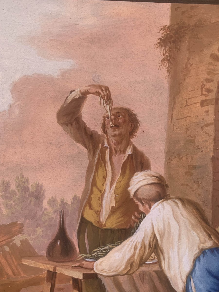 Saverio della Gatta - Mangia Maccheroni a Napoli- gouache napoletana -Costumi  Fine XVIII -photo-2