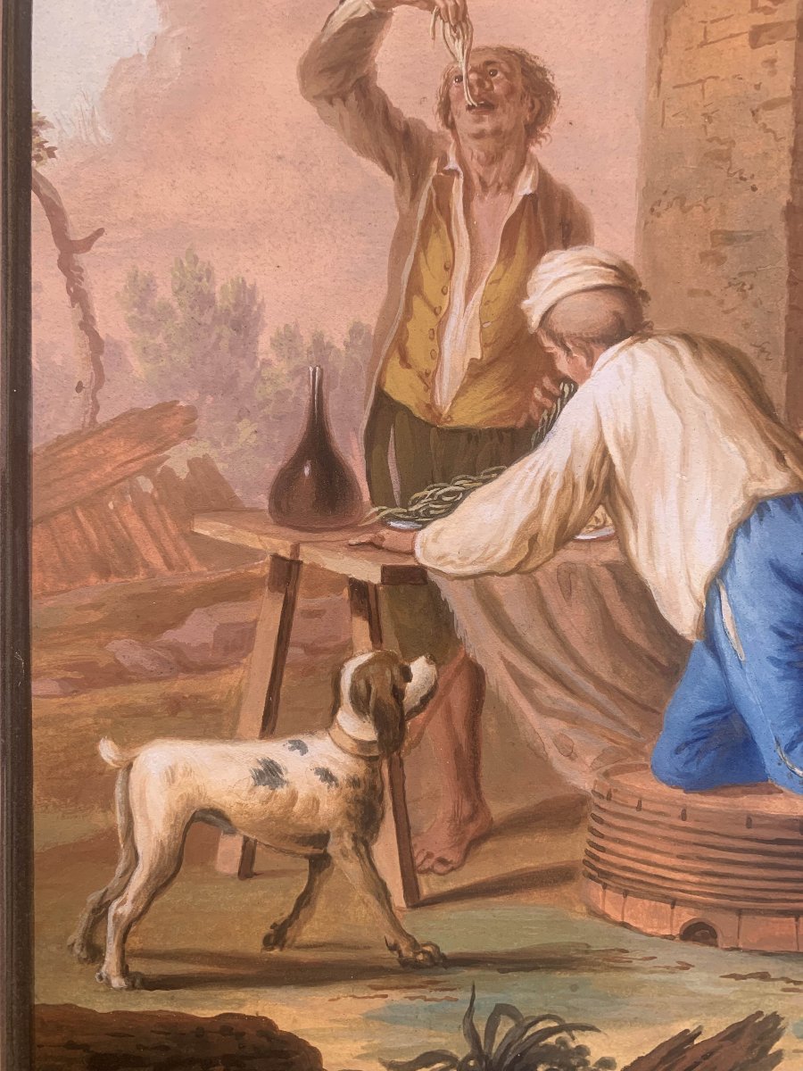 Saverio della Gatta - Mangia Maccheroni a Napoli- gouache napoletana -Costumi  Fine XVIII -photo-3