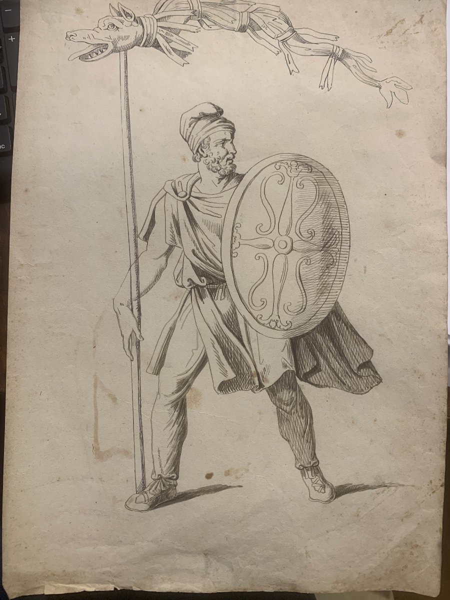 Bartolomeo Pinelli - Soldato Dacio- Acquarello Roma Costume Grand Tour  etude pour Album