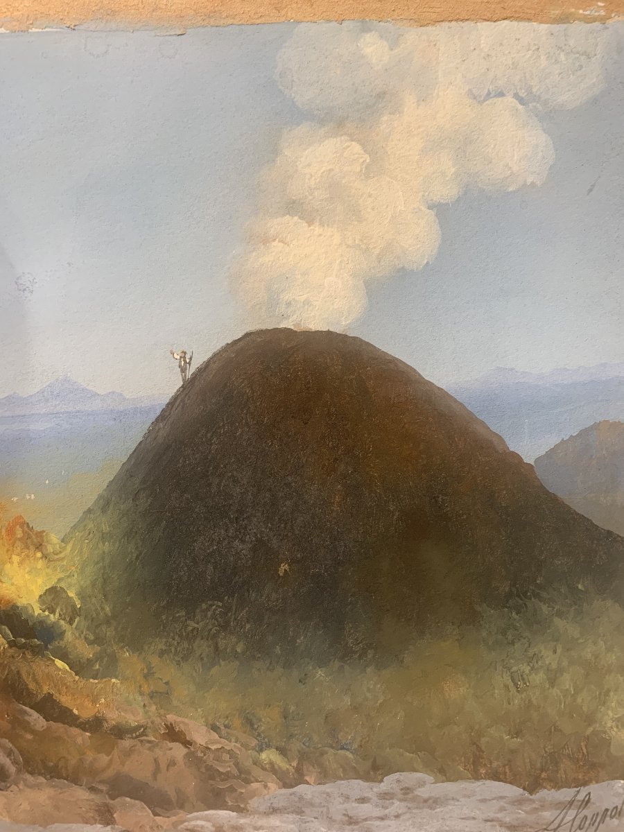 Antonio Coppola - Sul Vesuvio - gouache napoletana -Napoli Eruzione- Grand Tour Deliziosa gouac-photo-2