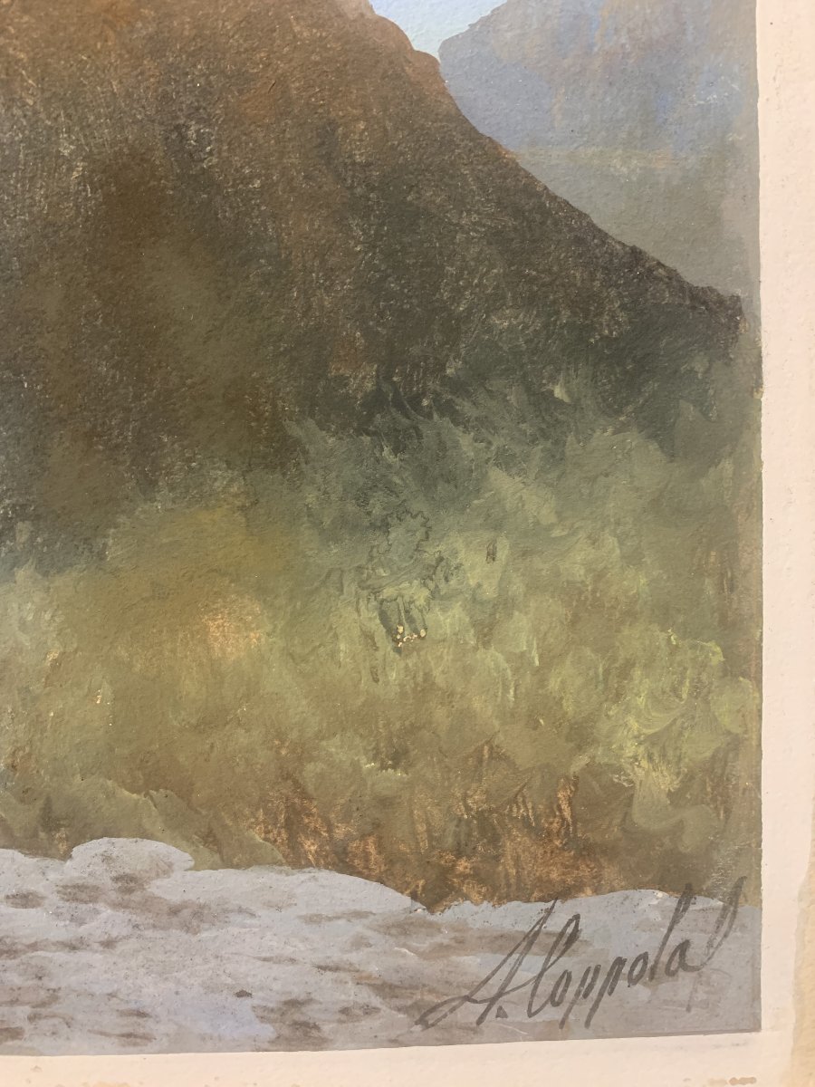 Antonio Coppola - Sul Vesuvio - gouache napoletana -Napoli Eruzione- Grand Tour Deliziosa gouac-photo-3