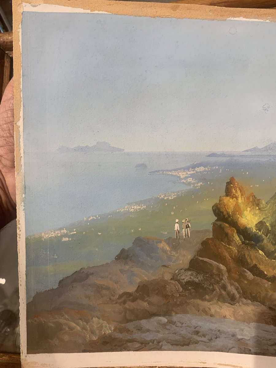 Antonio Coppola - Sul Vesuvio - gouache napoletana -Napoli Eruzione- Grand Tour Deliziosa gouac-photo-4