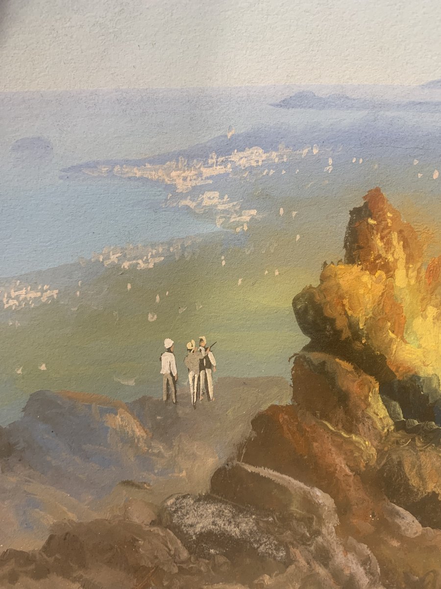 Antonio Coppola - Sul Vesuvio - gouache napoletana -Napoli Eruzione- Grand Tour Deliziosa gouac-photo-2