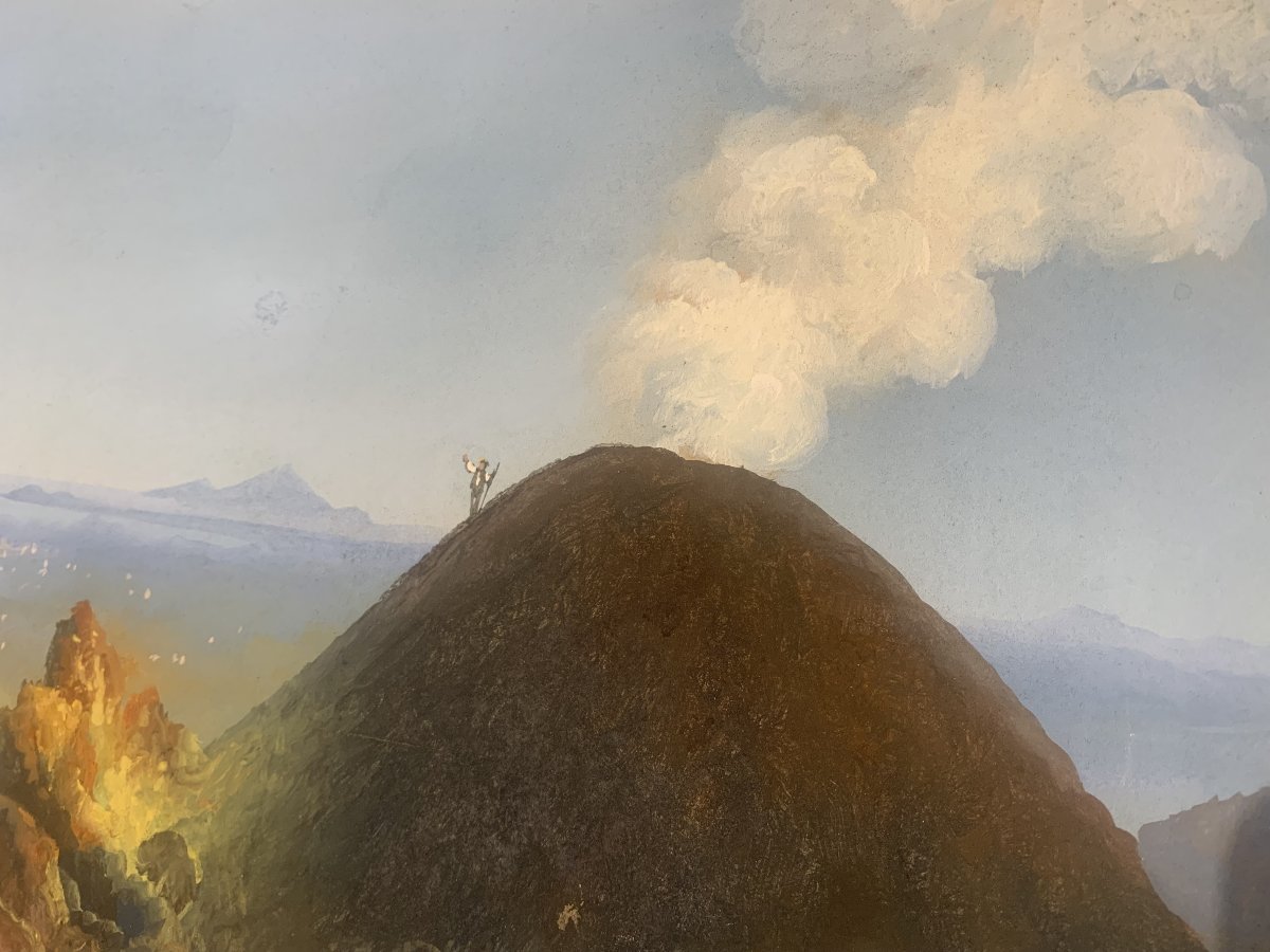 Antonio Coppola - Sul Vesuvio - gouache napoletana -Napoli Eruzione- Grand Tour Deliziosa gouac-photo-3