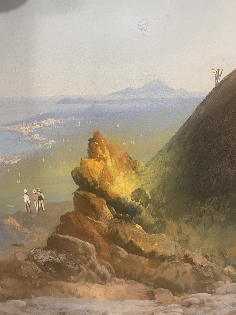 Antonio Coppola - Sul Vesuvio - gouache napoletana -Napoli Eruzione- Grand Tour Deliziosa gouac-photo-4
