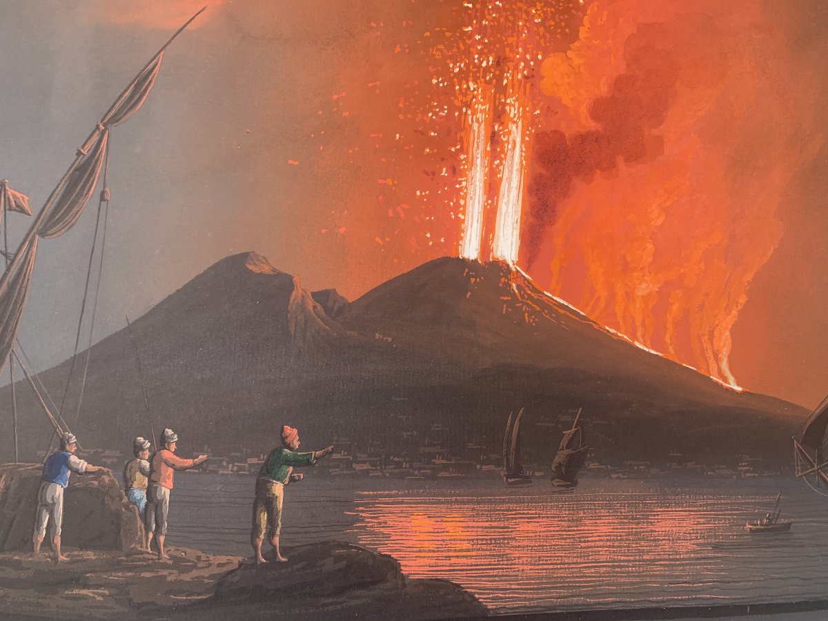 George Glass - Eruzione notturna Vesuvio 1812 - Napoli - gouache napoletana - Grand Tour Italia-photo-3