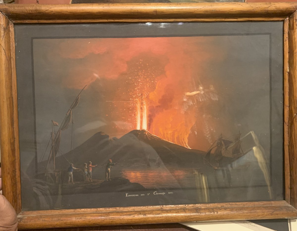 George Glass - Eruzione notturna Vesuvio 1812 - Napoli - gouache napoletana - Grand Tour Italia-photo-4