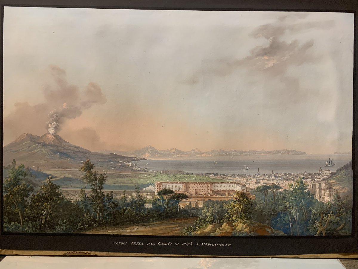 C.de Vito(attr) Napoli da Capodimonte- gouache- napoletana - Grand Tour Vesuvio -photo-3