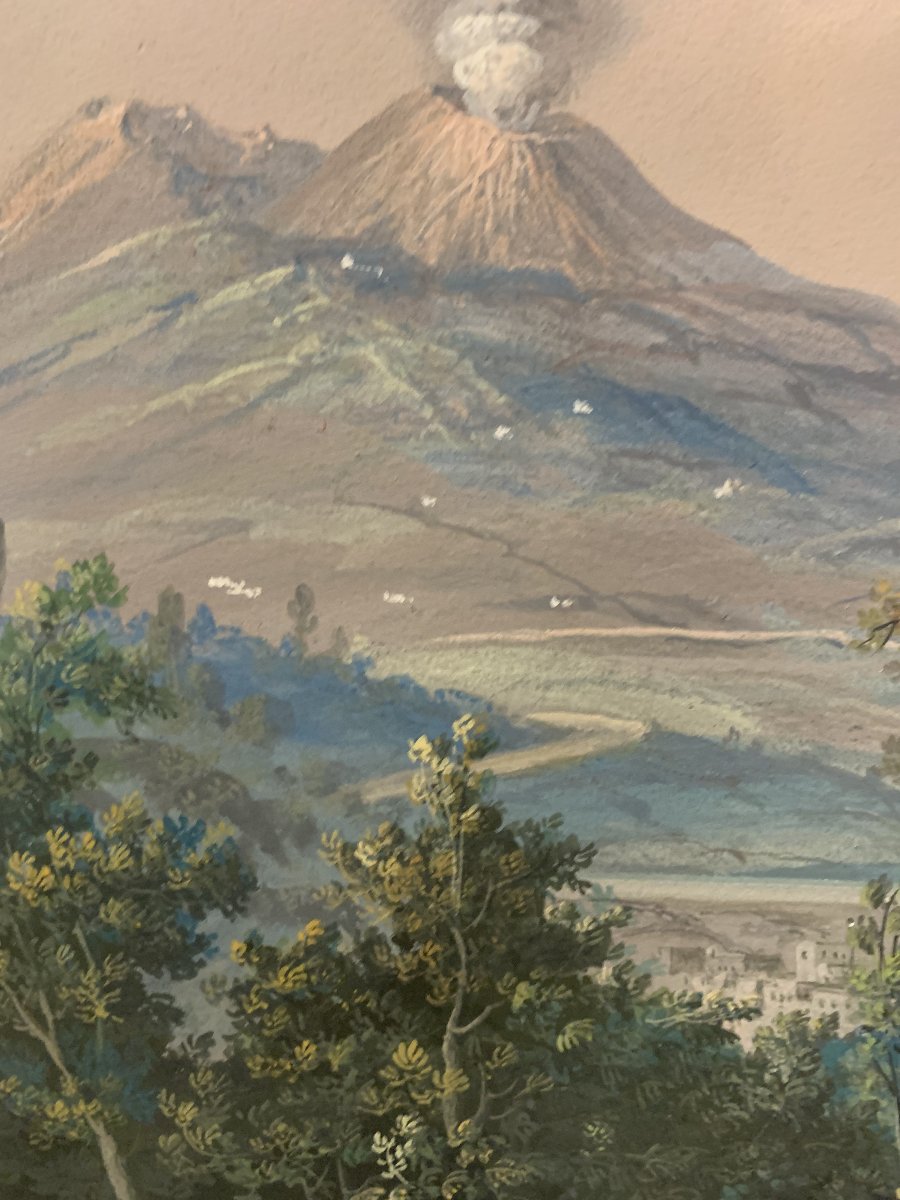 C.de Vito(attr) Napoli da Capodimonte- gouache- napoletana - Grand Tour Vesuvio -photo-7