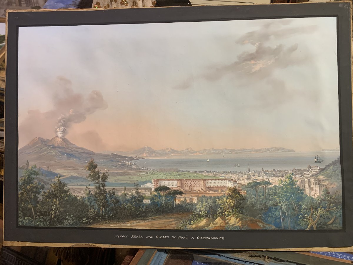 C.de Vito(attr) Napoli da Capodimonte- gouache- napoletana - Grand Tour Vesuvio 
