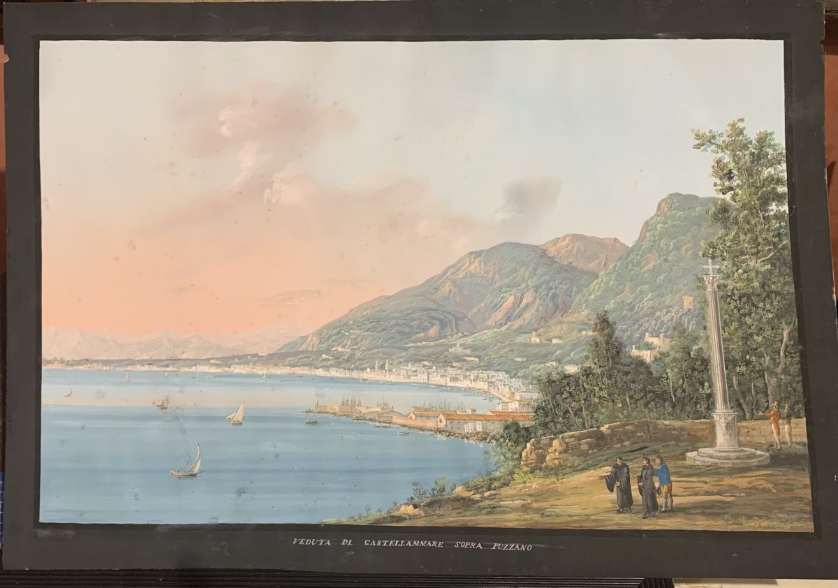 C.de Vito(attr) Castellammare- gouache- napoletana - Grand Tour Vesuvio 