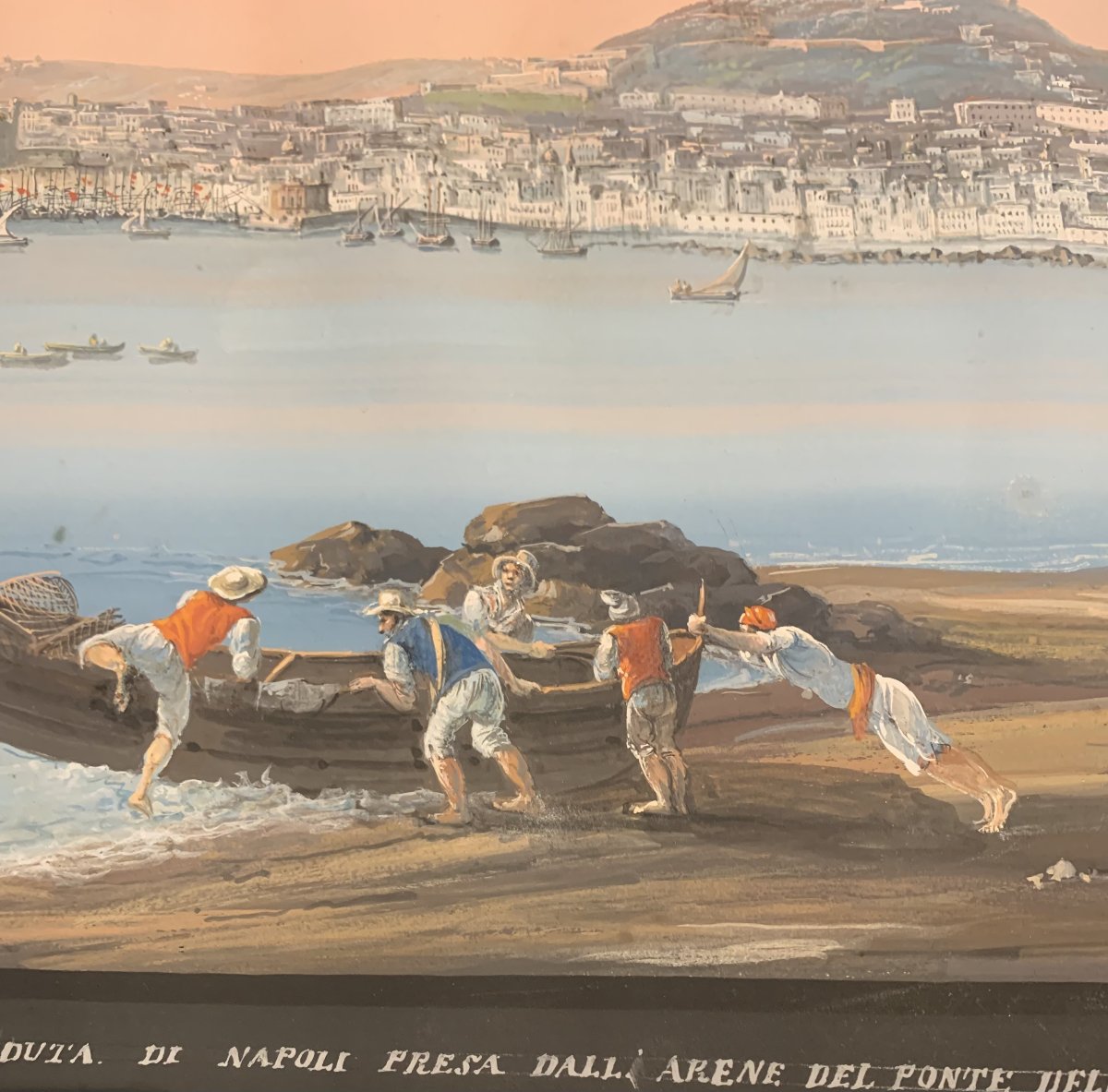C.de Vito(attr) Napoli dal Carmine- gouache- napoletana - Grand Tour Vesuvio Italia-photo-2