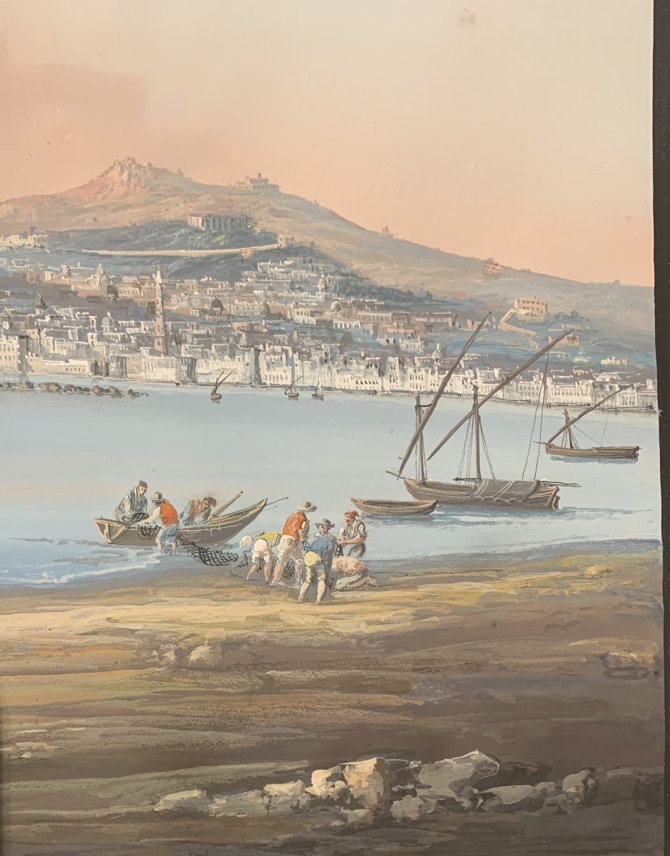 C.de Vito(attr) Napoli dal Carmine- gouache- napoletana - Grand Tour Vesuvio Italia-photo-3