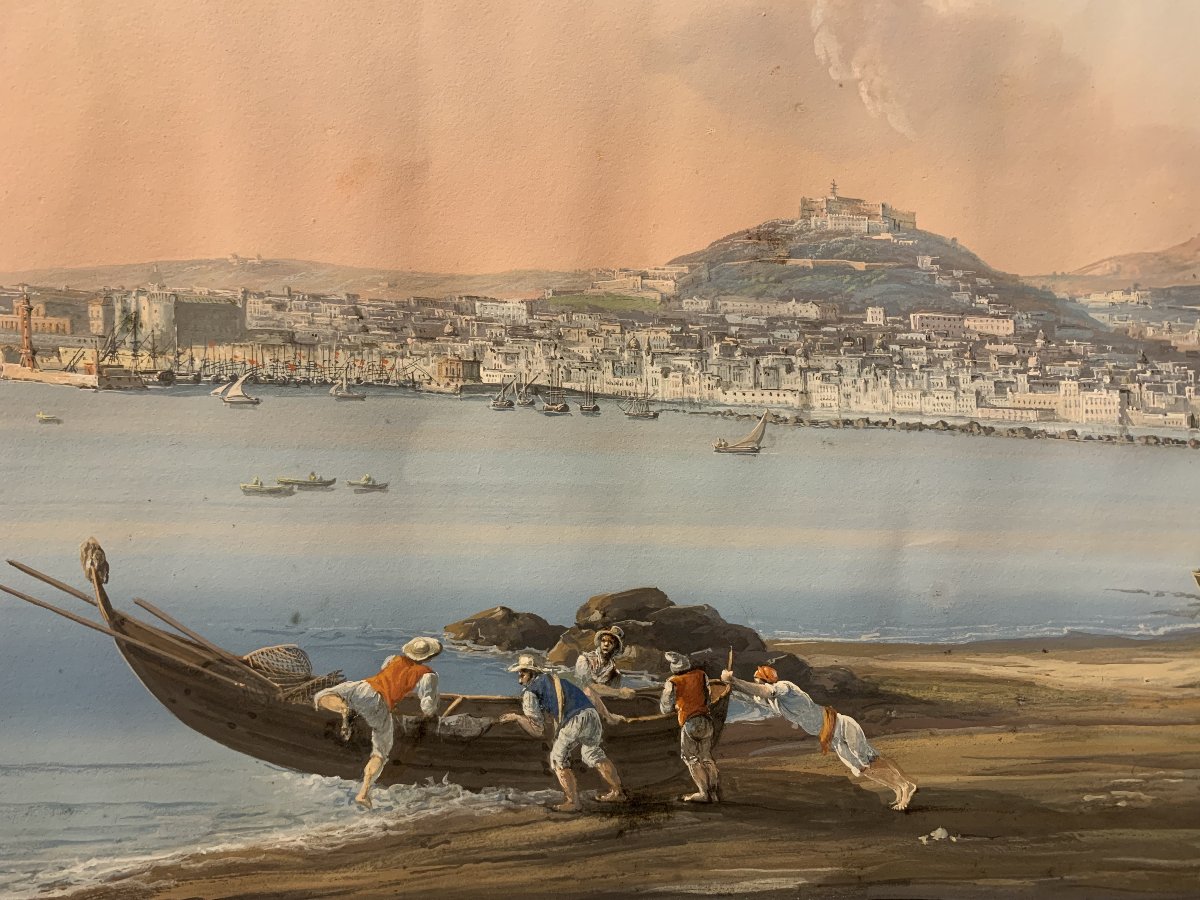 C.de Vito(attr) Napoli dal Carmine- gouache- napoletana - Grand Tour Vesuvio Italia-photo-1