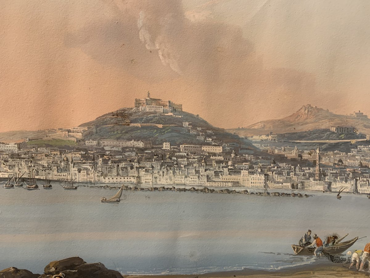 C.de Vito(attr) Napoli dal Carmine- gouache- napoletana - Grand Tour Vesuvio Italia-photo-2