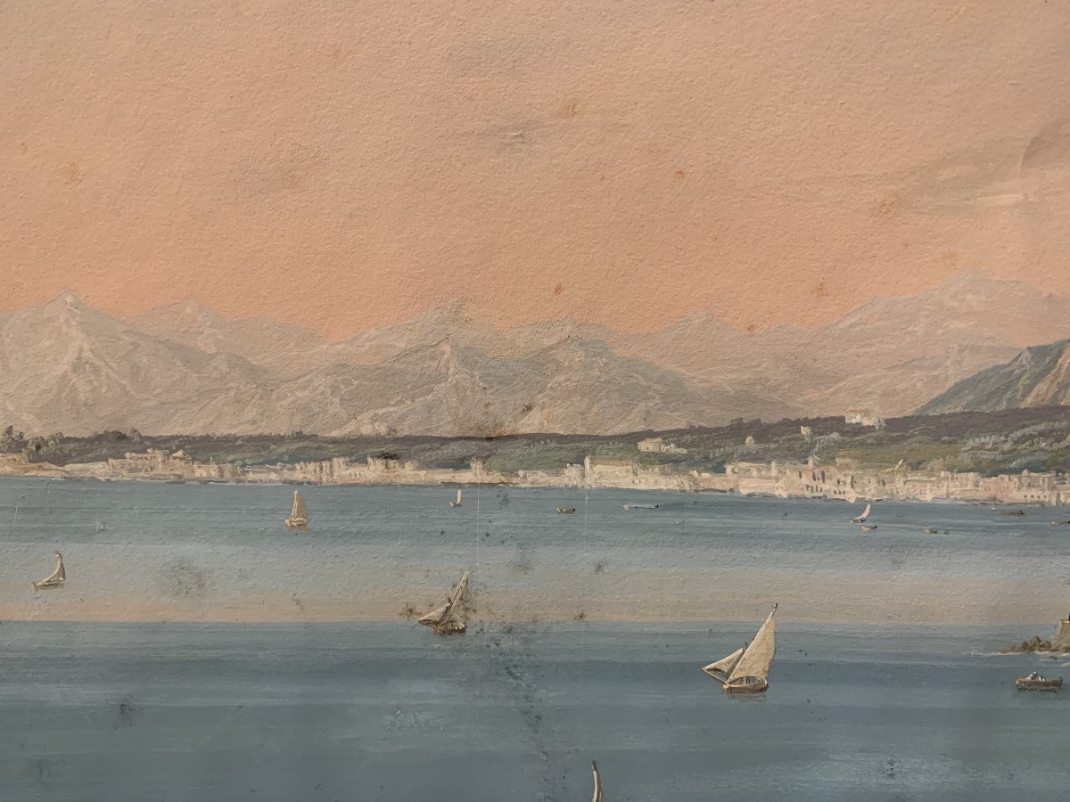 C.de Vito(attr) Napoli dal Carmine- gouache- napoletana - Grand Tour Vesuvio Italia-photo-4