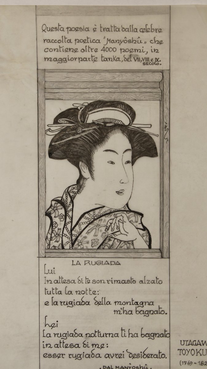 3 disegni da xilografie di kitagawa Utamaro, scuola italiana,XX secolo , italia , giappone -photo-2