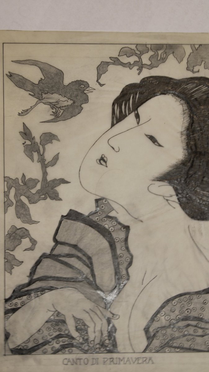 3 disegni da xilografie di kitagawa Utamaro, scuola italiana,XX secolo , italia , giappone -photo-4