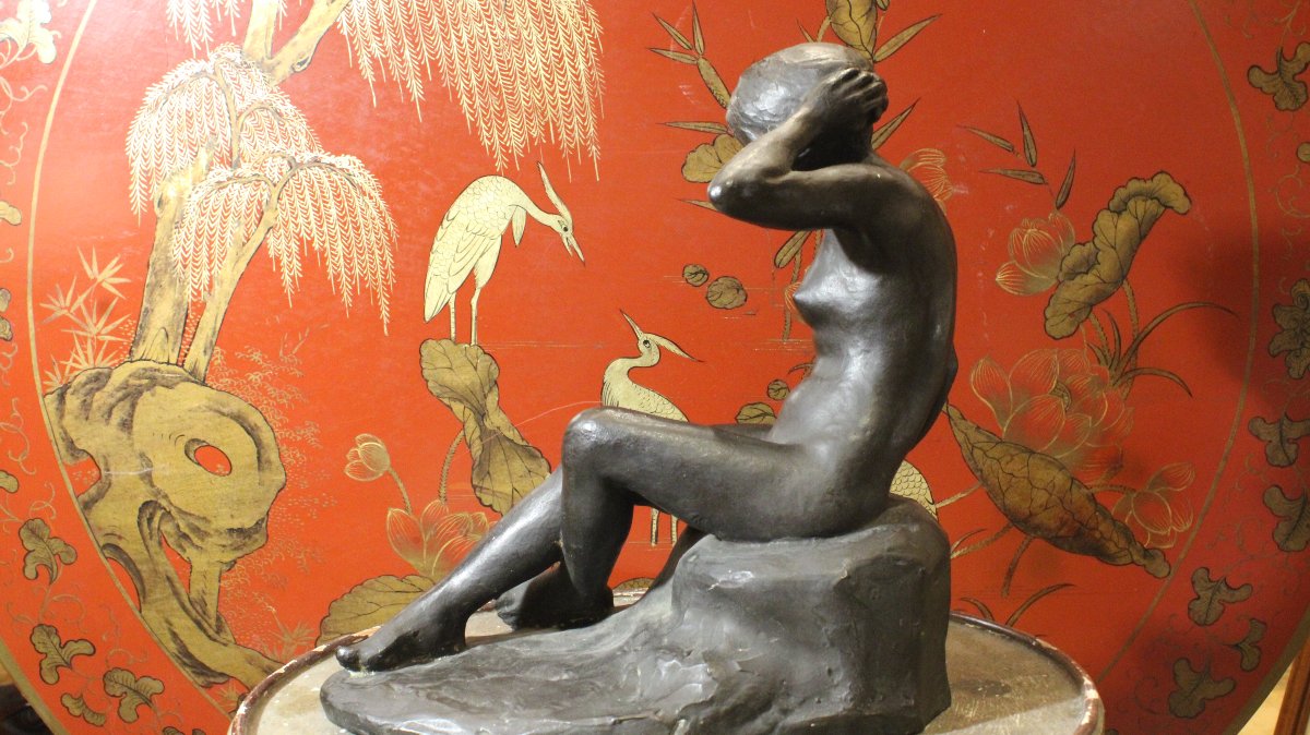 Tetsuya Mizunoya , scultura in bronzo  raffigurante  una ragazza giapponese . 1930 circa -photo-2