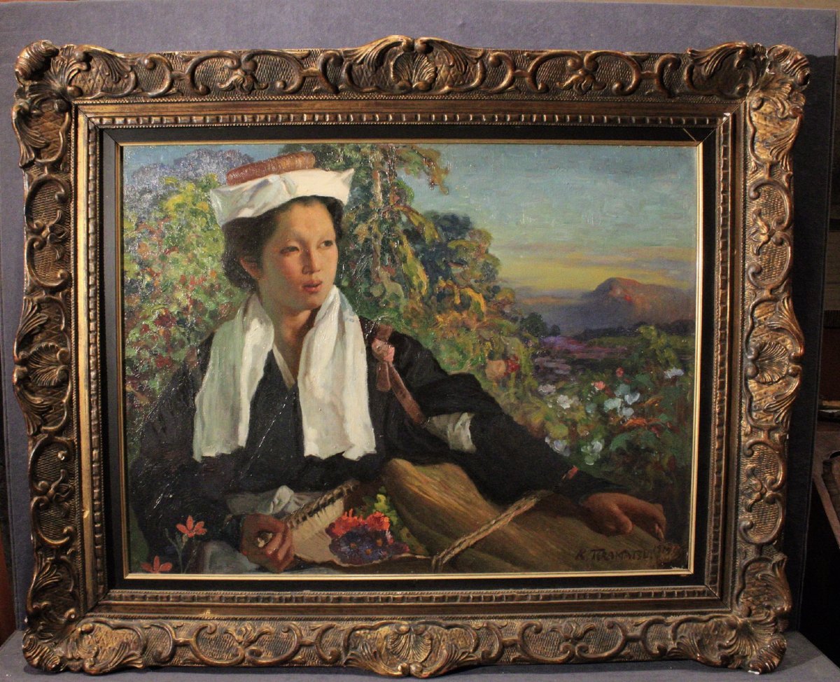Kunitaro Teramatsu -pittura a olio su tela , giapponese in stile occidentale 