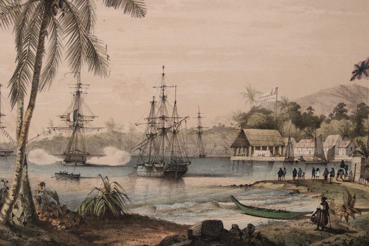 L.LeBreton -vedute di Tahiti , Polinesi -Litografie colorate a mano- 1844 -photo-2