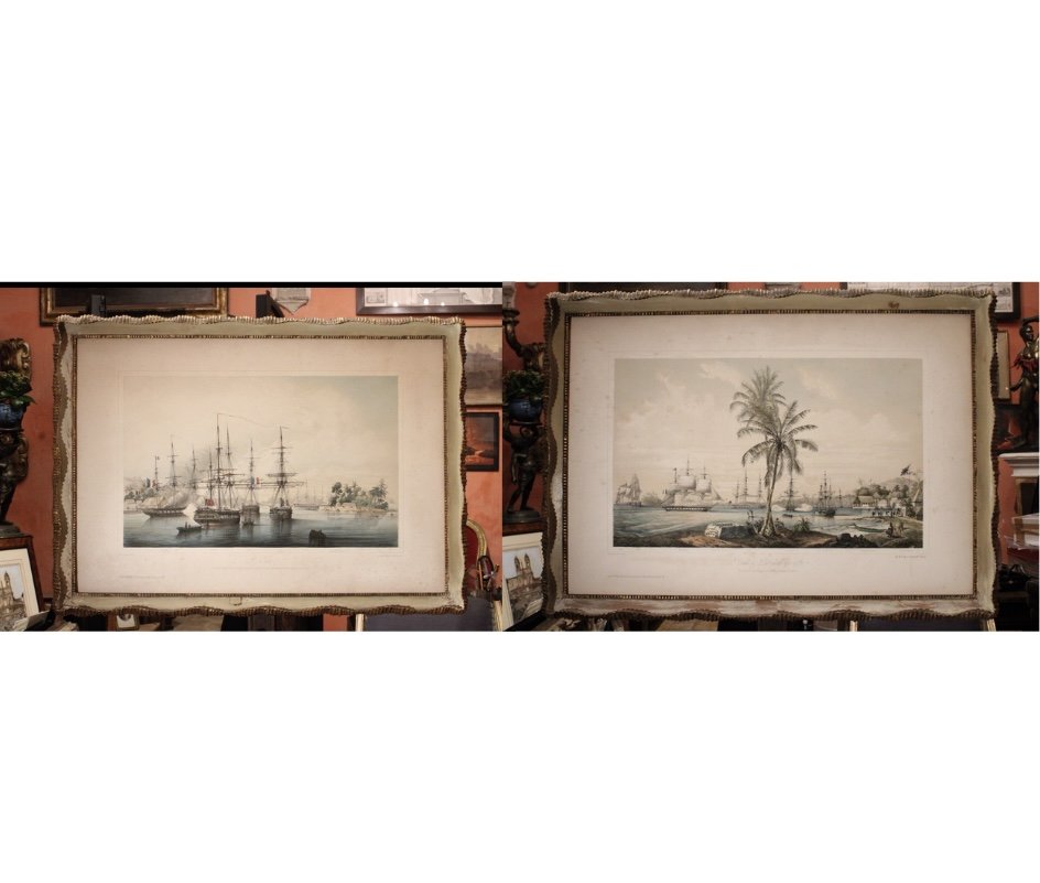 L.LeBreton -vedute di Tahiti , Polinesi -Litografie colorate a mano- 1844 