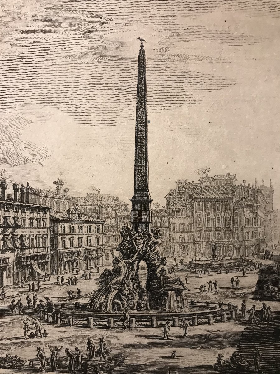 G.B.Piranesi- Vue de la Place Navona  a Rome -1773- gravure originale- premiere etat-photo-2