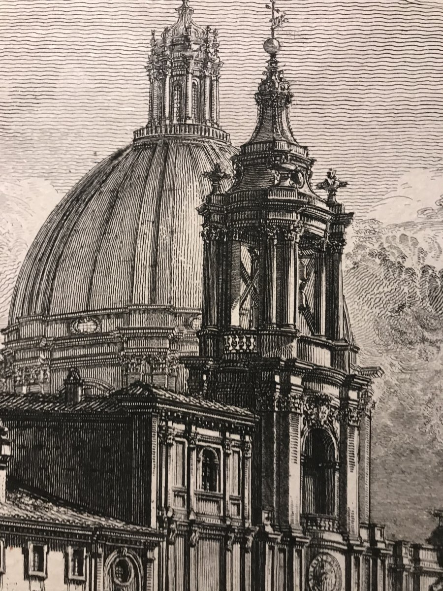 G.B.Piranesi- Vue de la Place Navona  a Rome -1773- gravure originale- premiere etat-photo-3